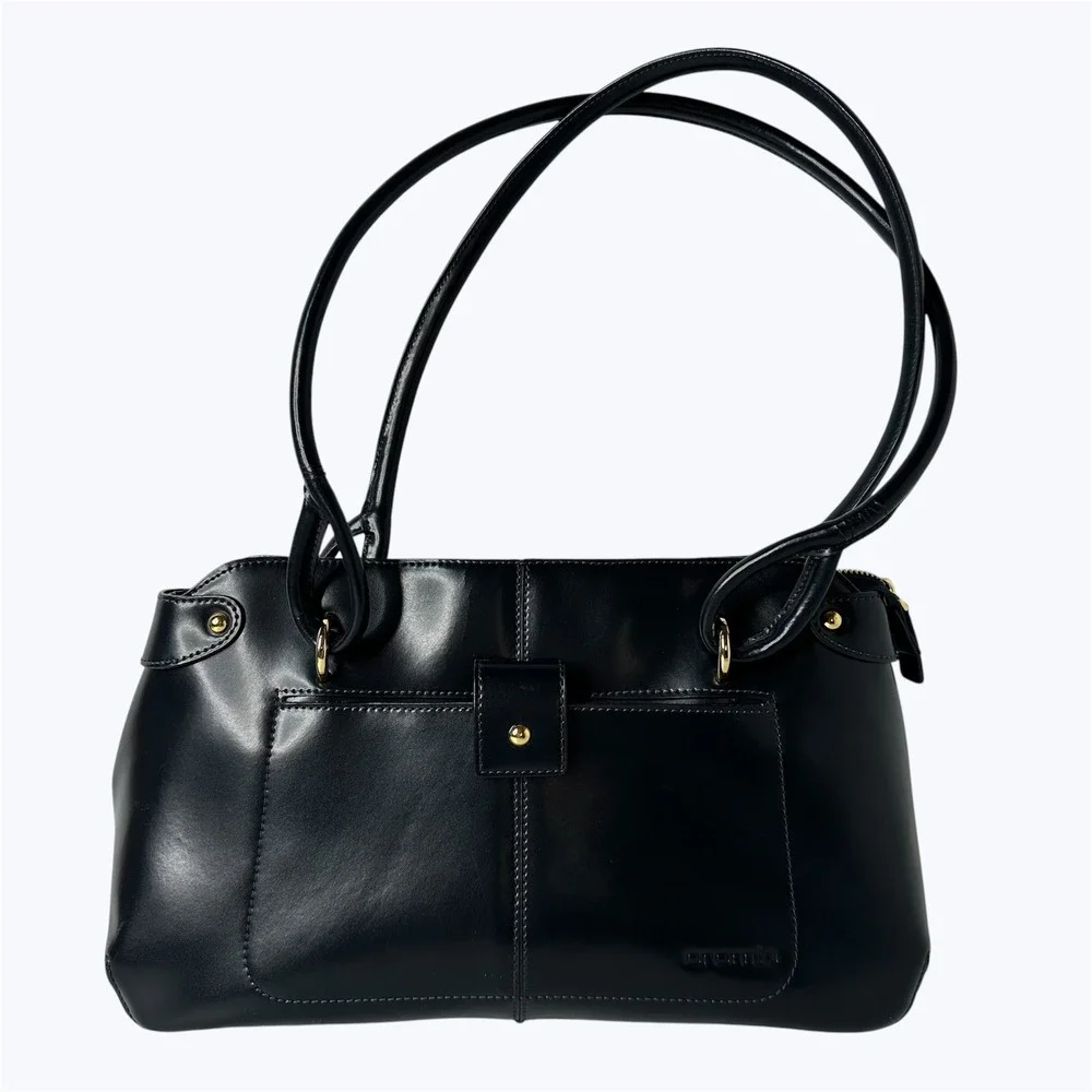 Cromia Navy Blue Leather Shoulder Bag Made in Italy Gold Tone Hardware READ